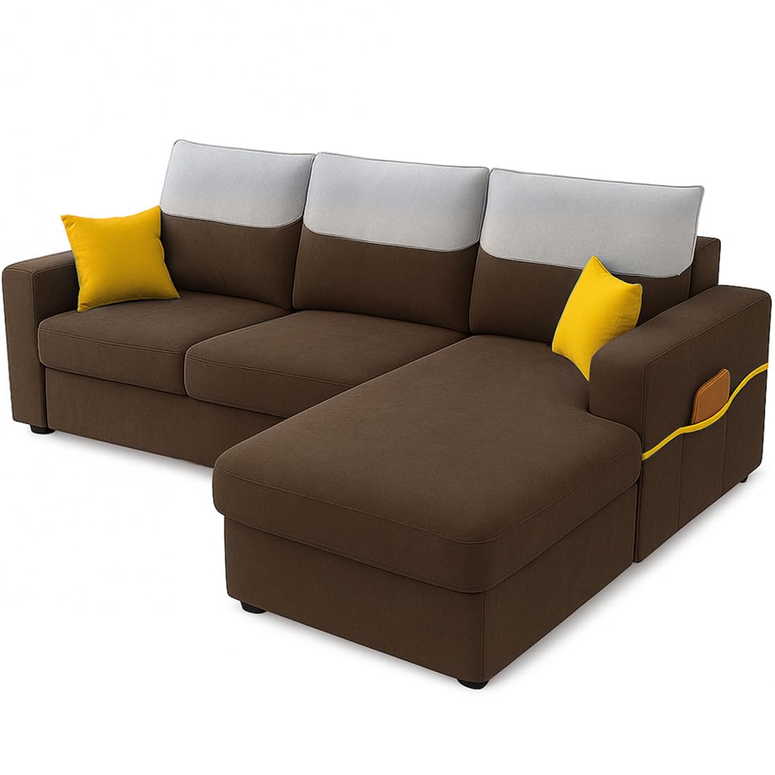 FURNY Tokyo 4 Seater Fabric RHS L Shape Sofa Set (Brown) | Premium Velvet Finish | Ideal of Living Room - Image 5