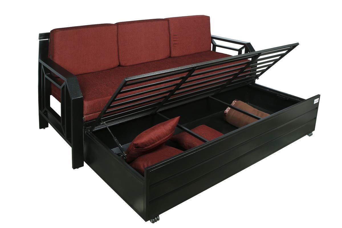Metal Sofa Cum Bed with Hydraulic Storage King Size Bed Texture Finish - Colour Black by A1 Star Furniture.|A1SFSC15| - Image 7