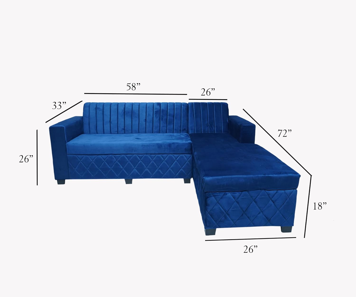 ShivajiSofa Velvet L-Shape Sofa with Chaise Lounge with Storage for Living Room, Left or Right Aligned 5 Seater, Solid Sal Wood Leatherette Upholstered, Blue Color - Image 3