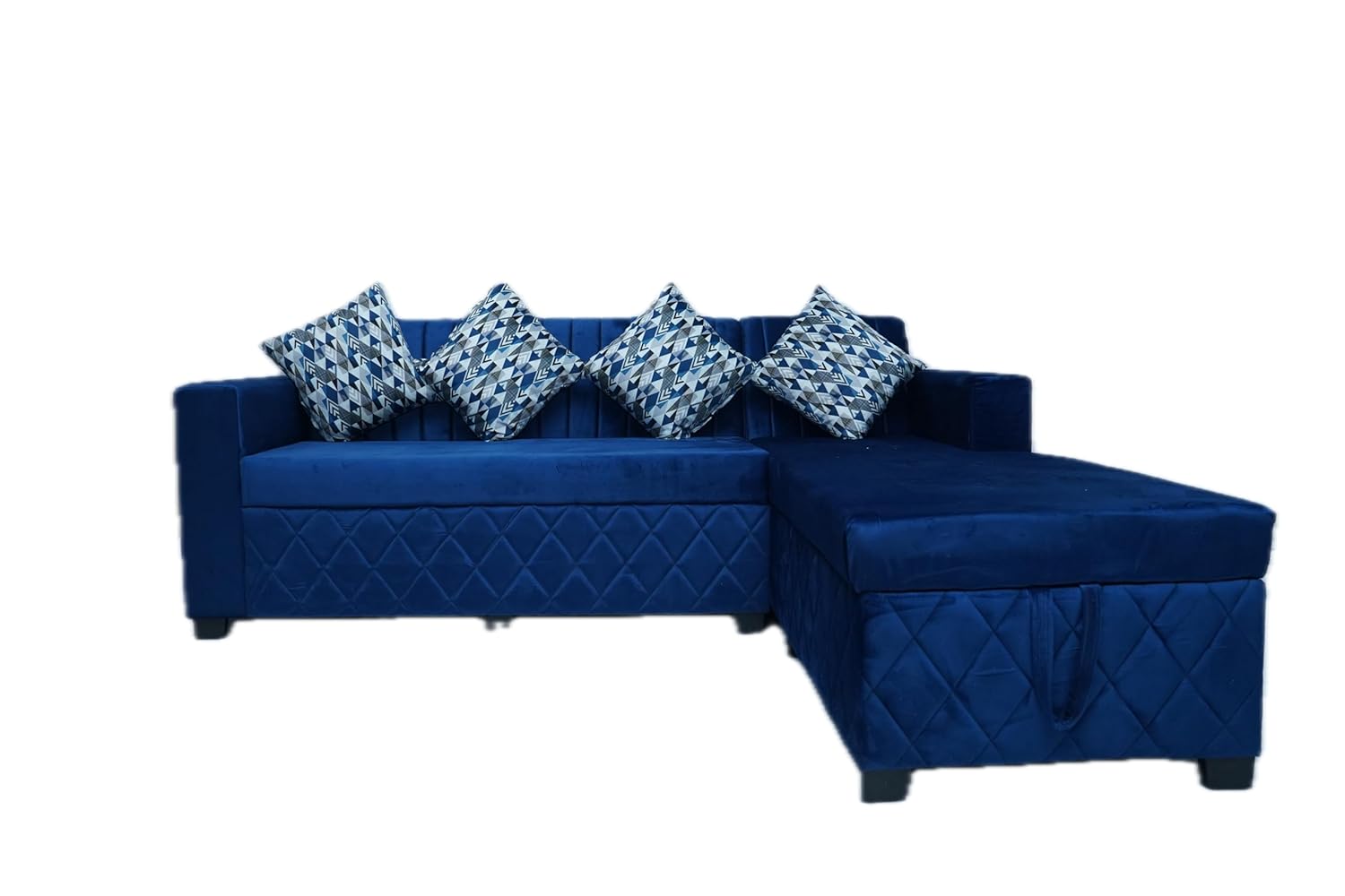 ShivajiSofa Velvet L-Shape Sofa with Chaise Lounge with Storage for Living Room, Left or Right Aligned 5 Seater, Solid Sal Wood Leatherette Upholstered, Blue Color - Image 6