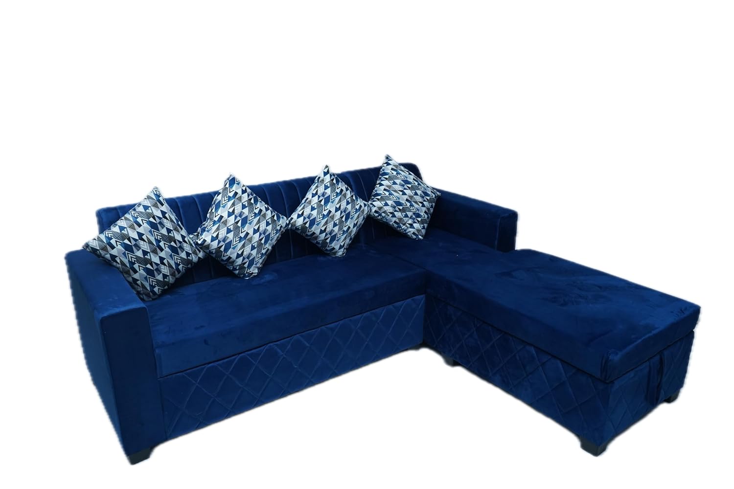 ShivajiSofa Velvet L-Shape Sofa with Chaise Lounge with Storage for Living Room, Left or Right Aligned 5 Seater, Solid Sal Wood Leatherette Upholstered, Blue Color - Image 7