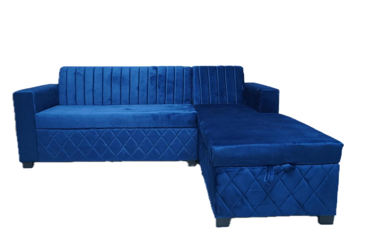 ShivajiSofa Velvet L-Shape Sofa with Chaise Lounge with Storage for Living Room, Left or Right Aligned 5 Seater, Solid Sal Wood Leatherette Upholstered, Blue Color - Image 8