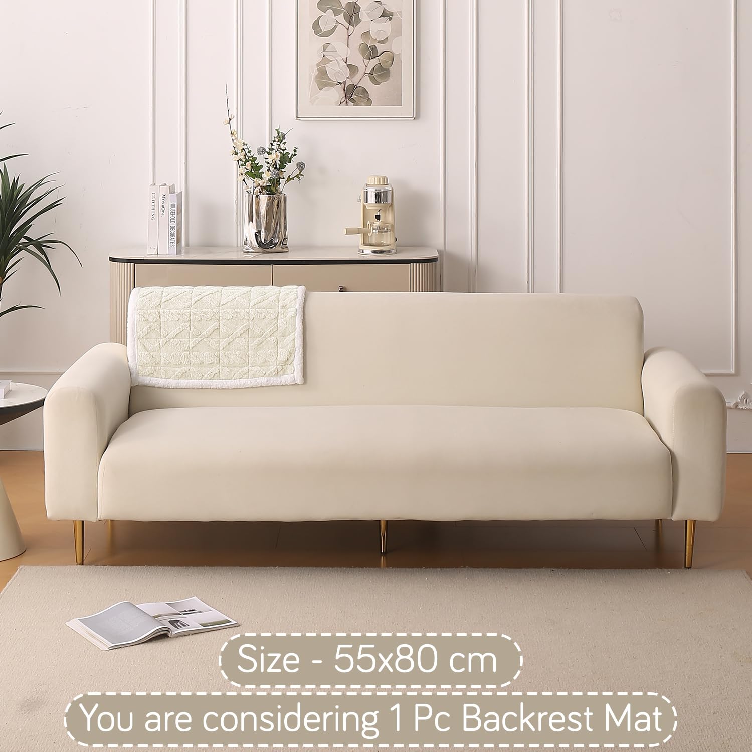 HOKIPO 'Italian Caelora' Luxury Jacquard Plush Sofa Backrest Cover Mat 55x80 cm | Pack of 1 Anti Slip Backrest Mat, Pearl White (AR-6225-WHT) - Image 4