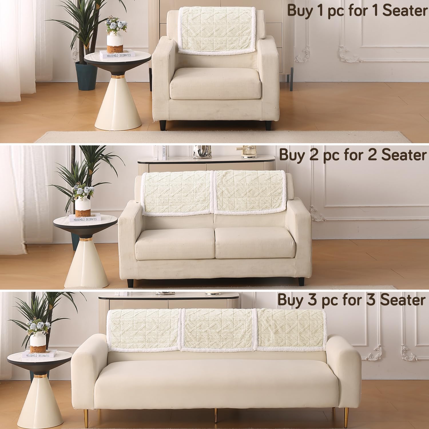 HOKIPO 'Italian Caelora' Luxury Jacquard Plush Sofa Backrest Cover Mat 55x80 cm | Pack of 1 Anti Slip Backrest Mat, Pearl White (AR-6225-WHT) - Image 5