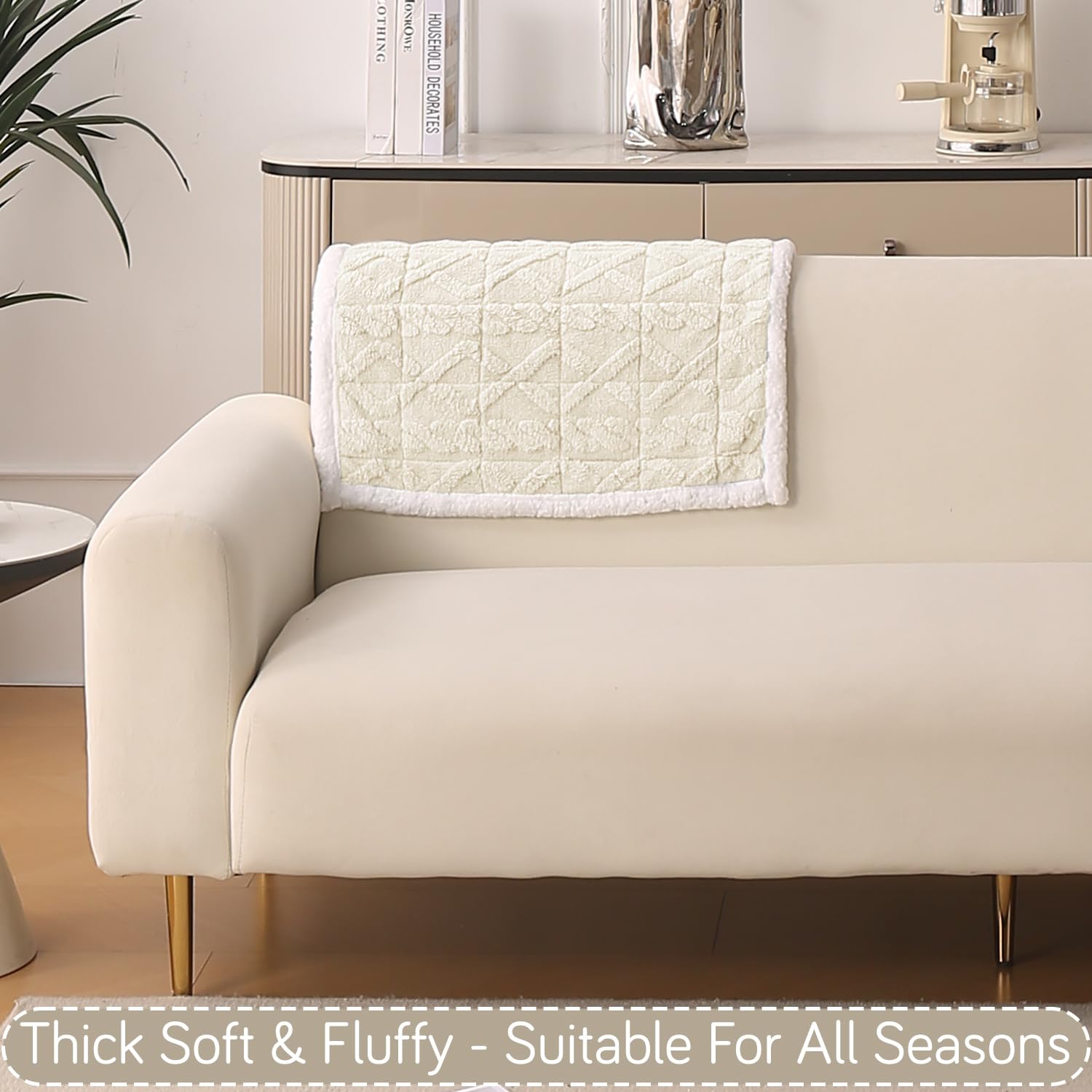 HOKIPO 'Italian Caelora' Luxury Jacquard Plush Sofa Backrest Cover Mat 55x80 cm | Pack of 1 Anti Slip Backrest Mat, Pearl White (AR-6225-WHT) - Image 6