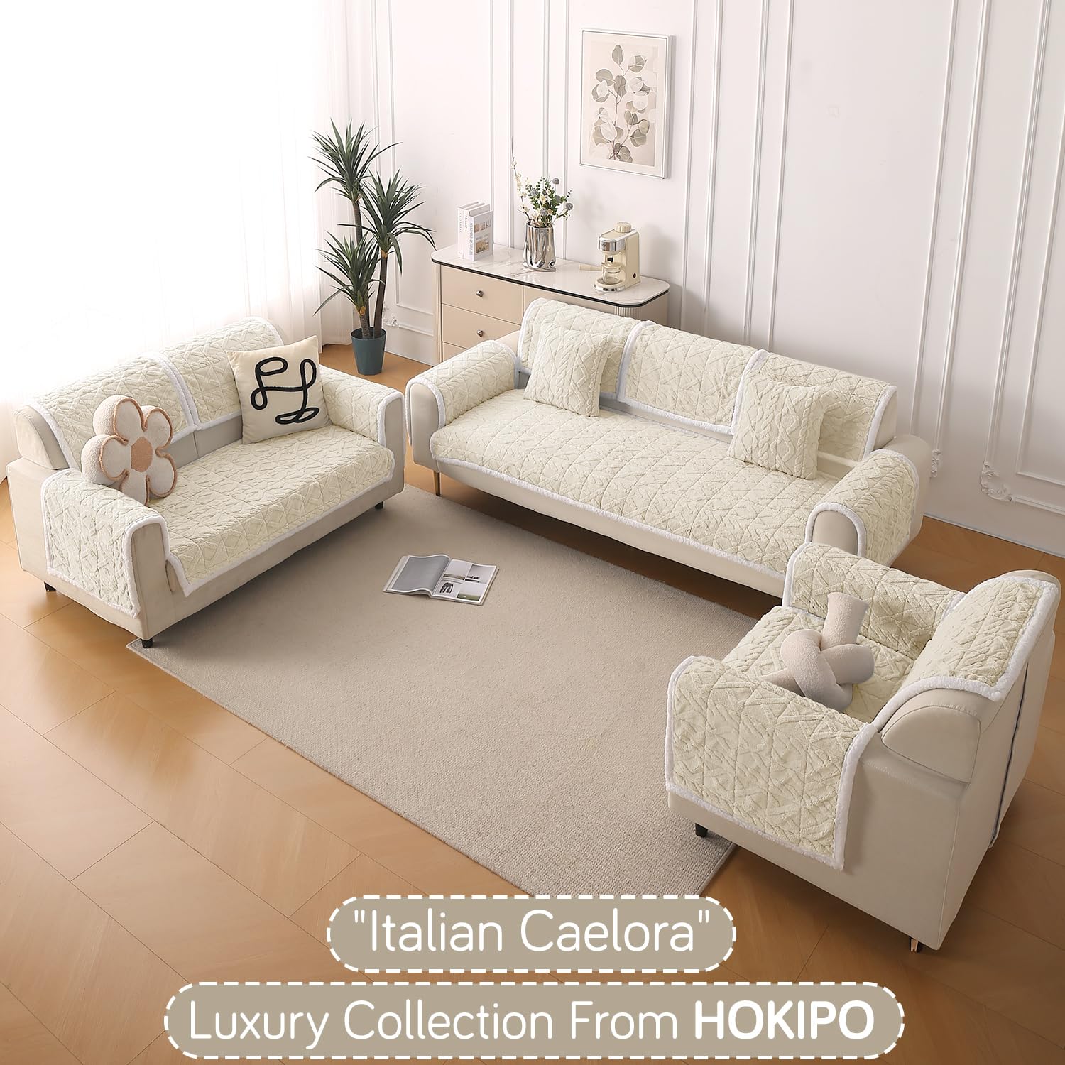 HOKIPO 'Italian Caelora' Luxury Jacquard Plush Sofa Backrest Cover Mat 55x80 cm | Pack of 1 Anti Slip Backrest Mat, Pearl White (AR-6225-WHT) - Image 8