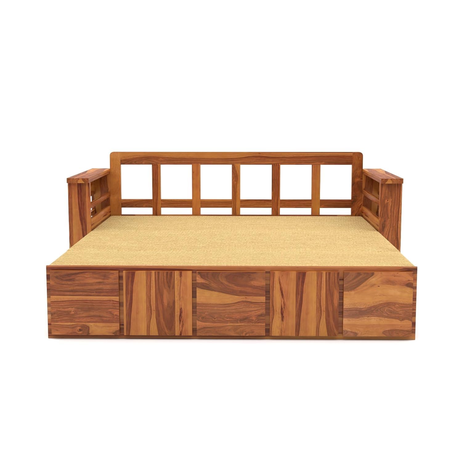 Solid Sheesham Wooden Queen Sofa Cums Bed with Mattress for Living Room | Rosewood 3 Seater Sofa Cums Bed for Bedroom Without Pillow (Natural,Devros, 3 Seater) - Image 3
