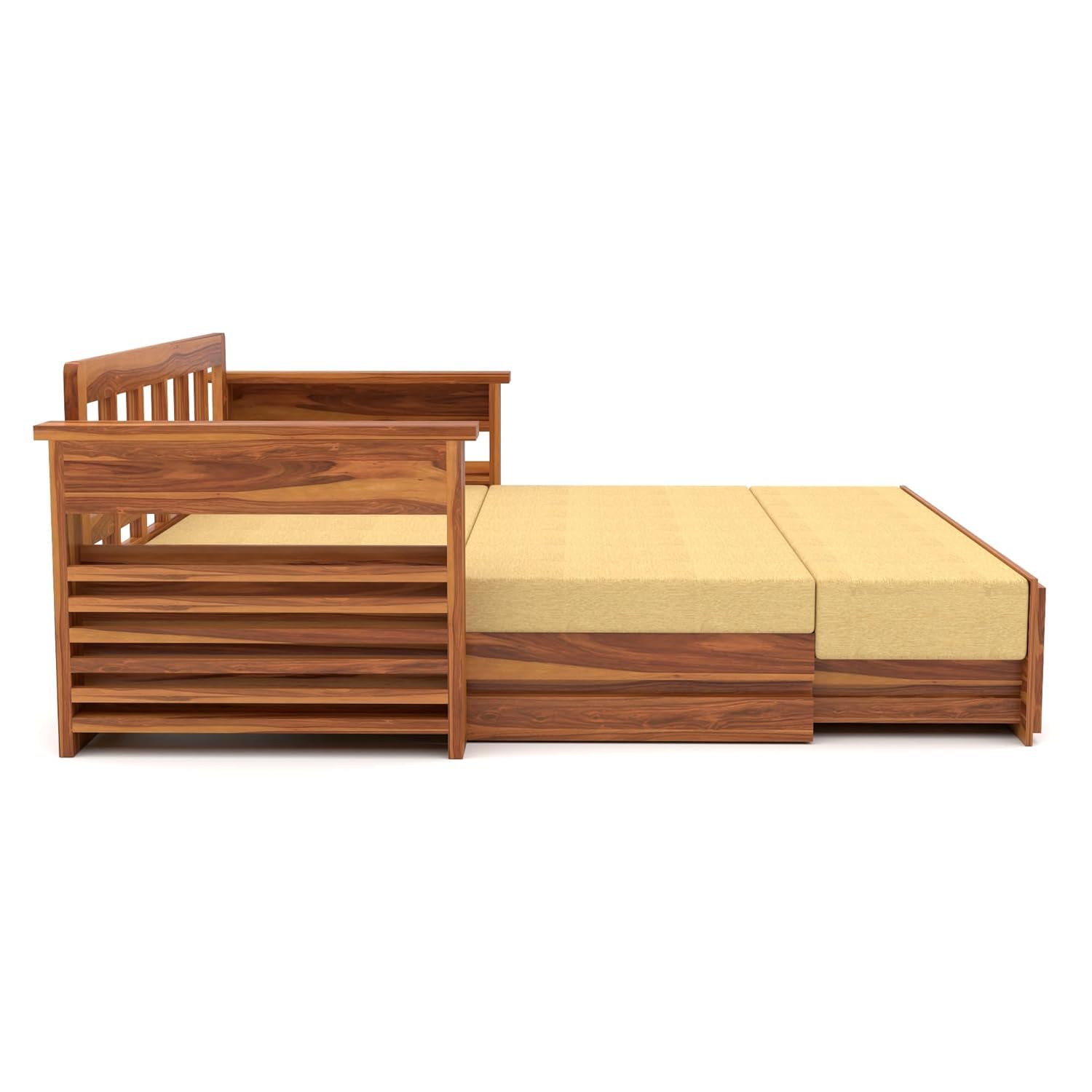 Solid Sheesham Wooden Queen Sofa Cums Bed with Mattress for Living Room | Rosewood 3 Seater Sofa Cums Bed for Bedroom Without Pillow (Natural,Devros, 3 Seater) - Image 4