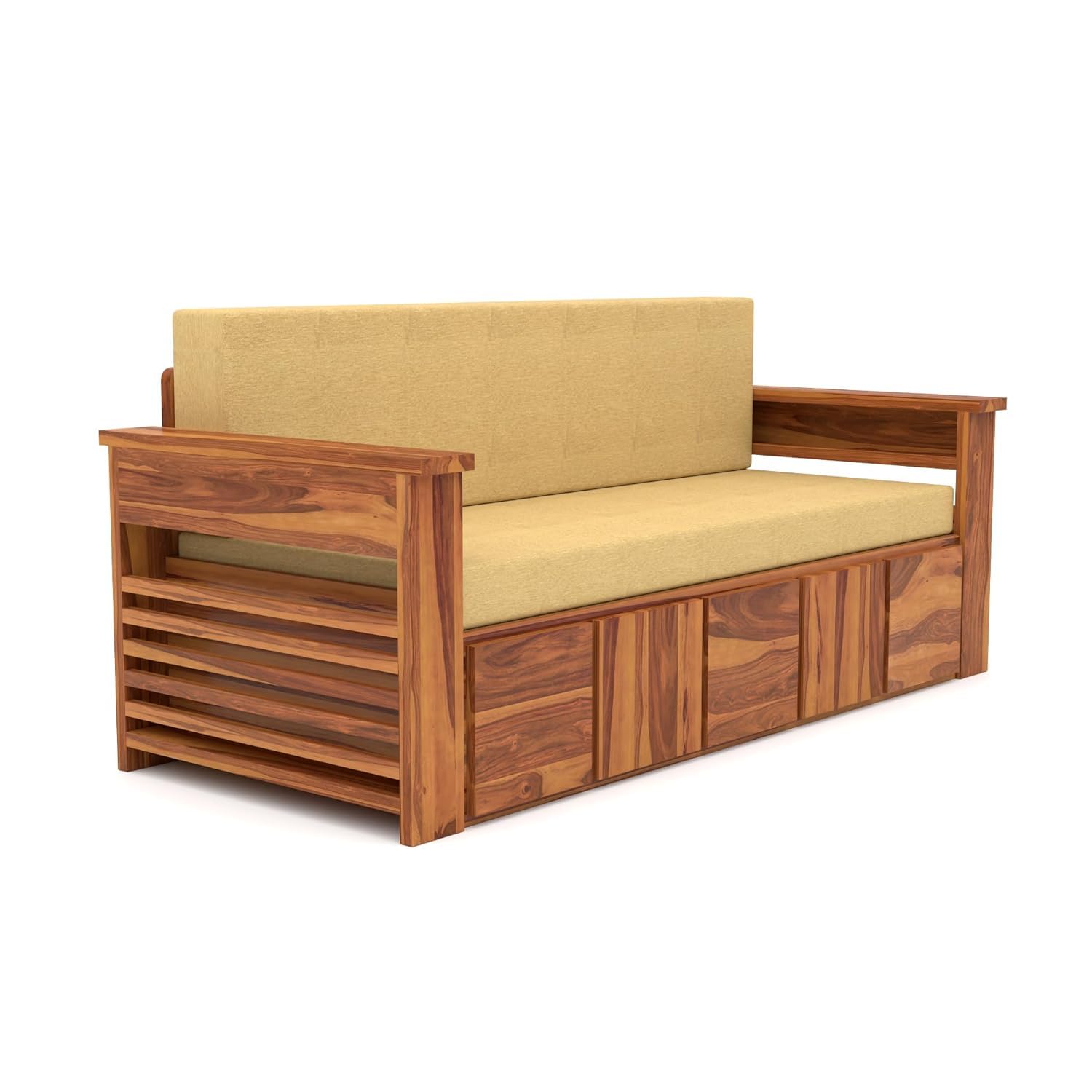 Solid Sheesham Wooden Queen Sofa Cums Bed with Mattress for Living Room | Rosewood 3 Seater Sofa Cums Bed for Bedroom Without Pillow (Natural,Devros, 3 Seater) - Image 6