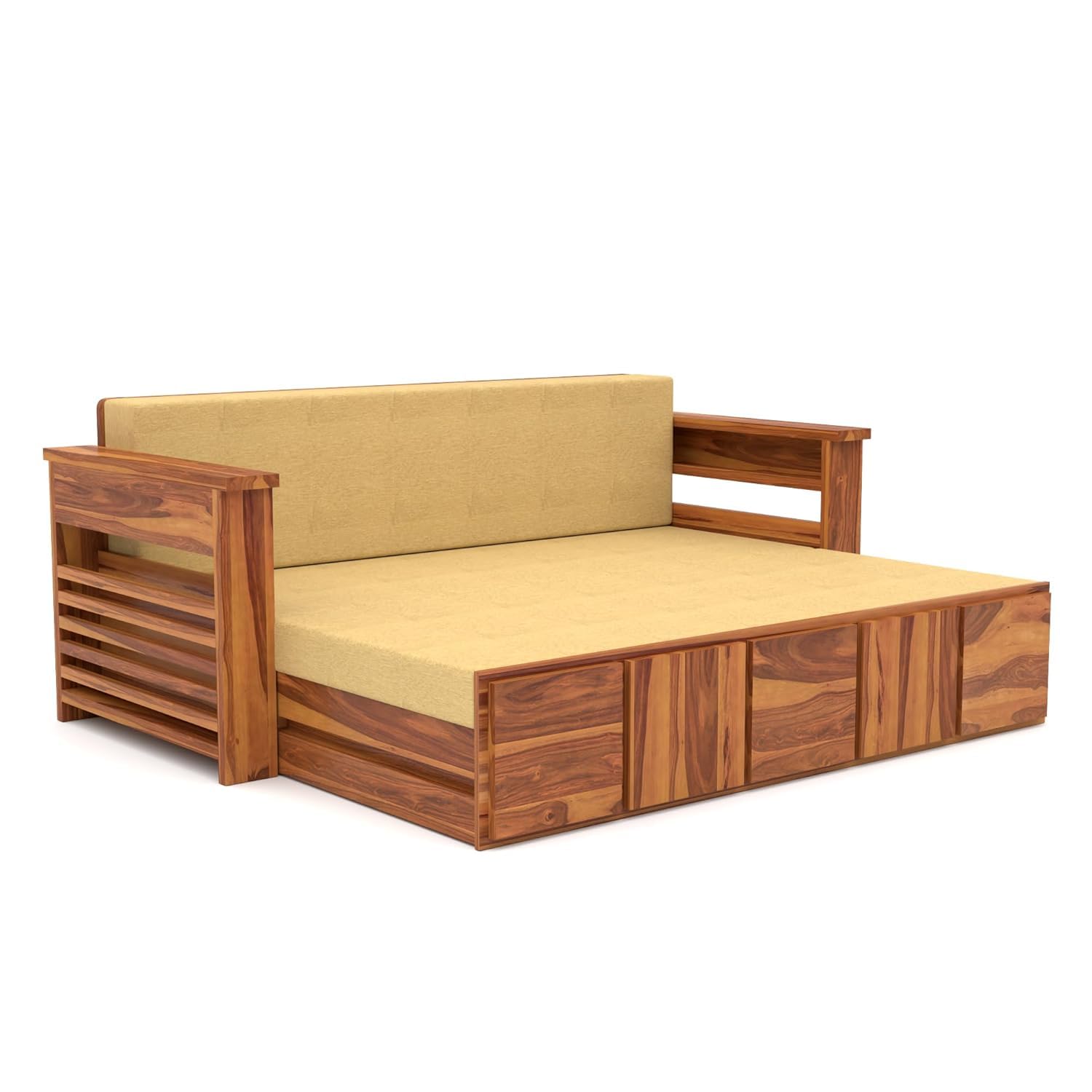 Solid Sheesham Wooden Queen Sofa Cums Bed with Mattress for Living Room | Rosewood 3 Seater Sofa Cums Bed for Bedroom Without Pillow (Natural,Devros, 3 Seater) - Image 8