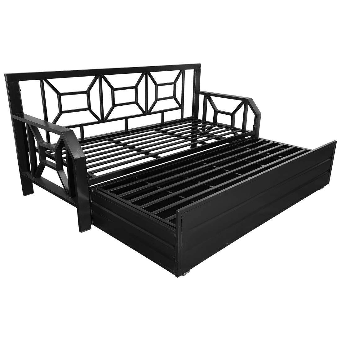 Queen Size Metal Sofa Cum Bed with Hydraulic Storage | 3 Seater | 6 X 5 | Washable Cream Fabric, Matte Black Finish - Image 7