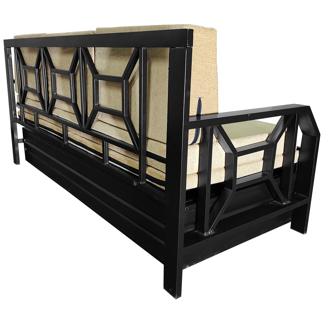 Queen Size Metal Sofa Cum Bed with Hydraulic Storage | 3 Seater | 6 X 5 | Washable Cream Fabric, Matte Black Finish - Image 8