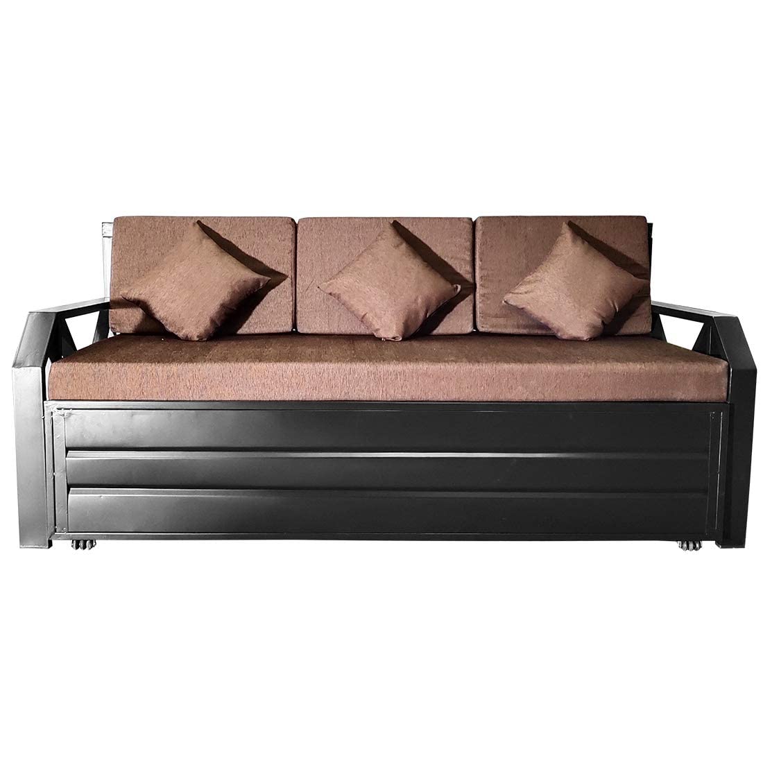 SOFTSOUL Furniture Metal Sofa Cum Bed with Hydraulic Storage with Mattress (Texture Finish : Brown) ; Queen Size 6 X 5 - Image 5