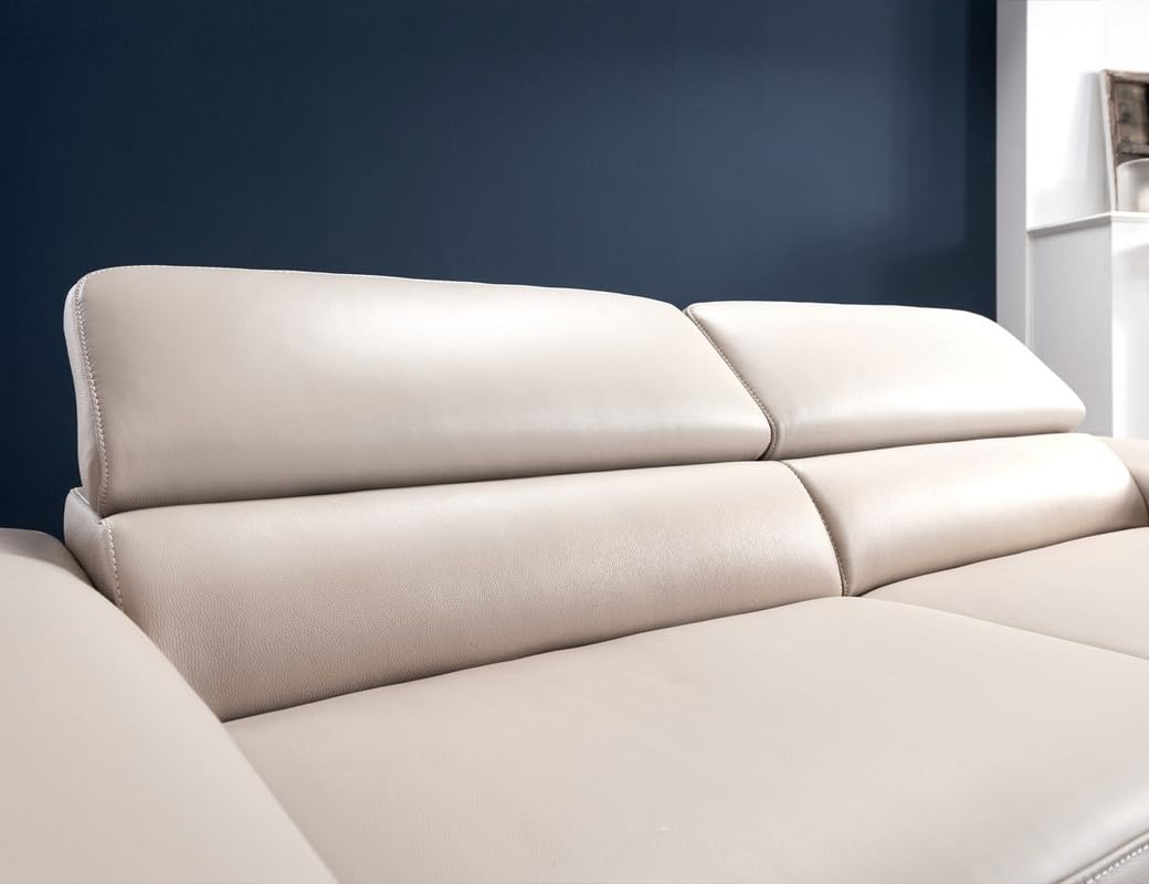 Fabrique Crafted Leatherette Lshape 2 Seater Diligent Leatherette Cream Sofa Set | Moveable Headrest (Lhs) | Stylish Home Office & Living Room Furniture | Lightweight Design | Stainless Steel Legs - Image 4