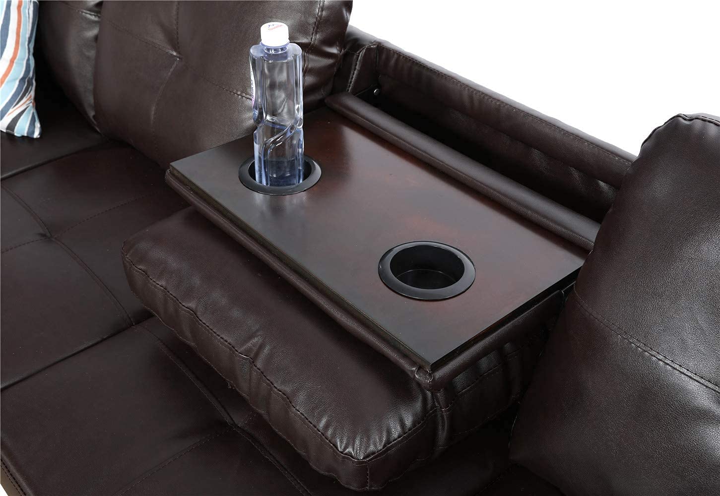 Falom Wide Faux Leather Sofa & Chaise with Ottoman 6 Seater for Living Room, Bedroom, Office. (Brown) - Image 5