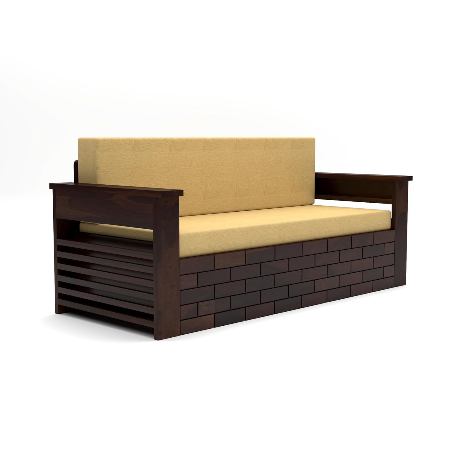 Solid Sheesham Wooden Sofa Cums Bed with Mattress for Living Room | Rosewood 3 Seater Sofa Cums Bed for Bedroom Without Pillow (Walnut,Gantor, 3 Seater) - Image 4