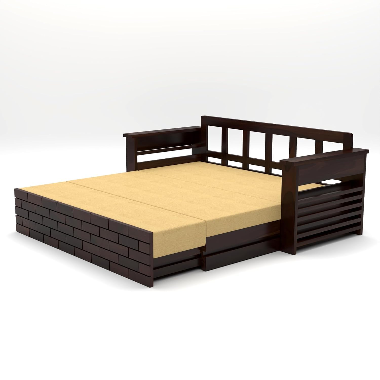 Solid Sheesham Wooden Sofa Cums Bed with Mattress for Living Room | Rosewood 3 Seater Sofa Cums Bed for Bedroom Without Pillow (Walnut,Gantor, 3 Seater) - Image 8