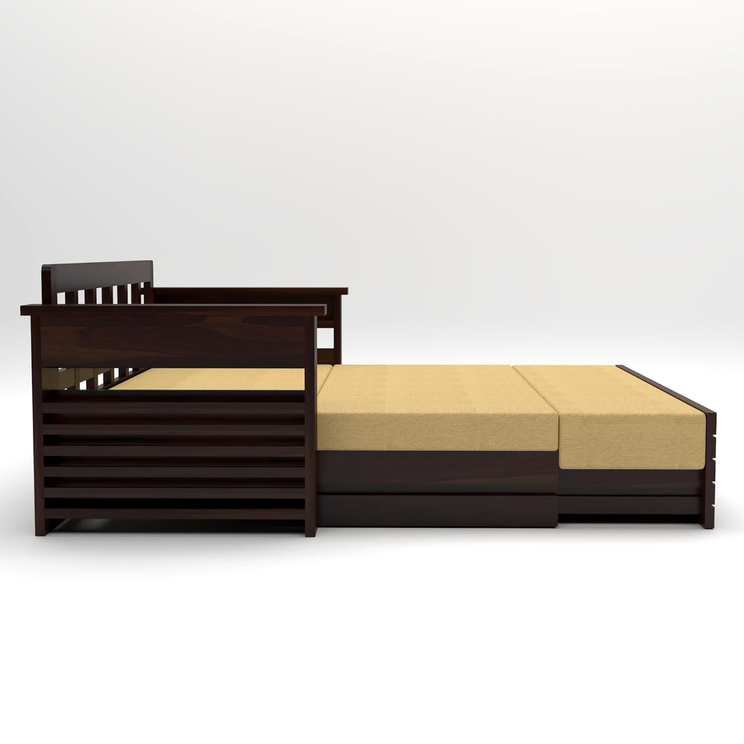 Solid Sheesham Wooden Sofa Cums Bed with Mattress for Living Room | Rosewood 3 Seater Sofa Cums Bed for Bedroom Without Pillow (Walnut,Gantor, 3 Seater) - Image 9