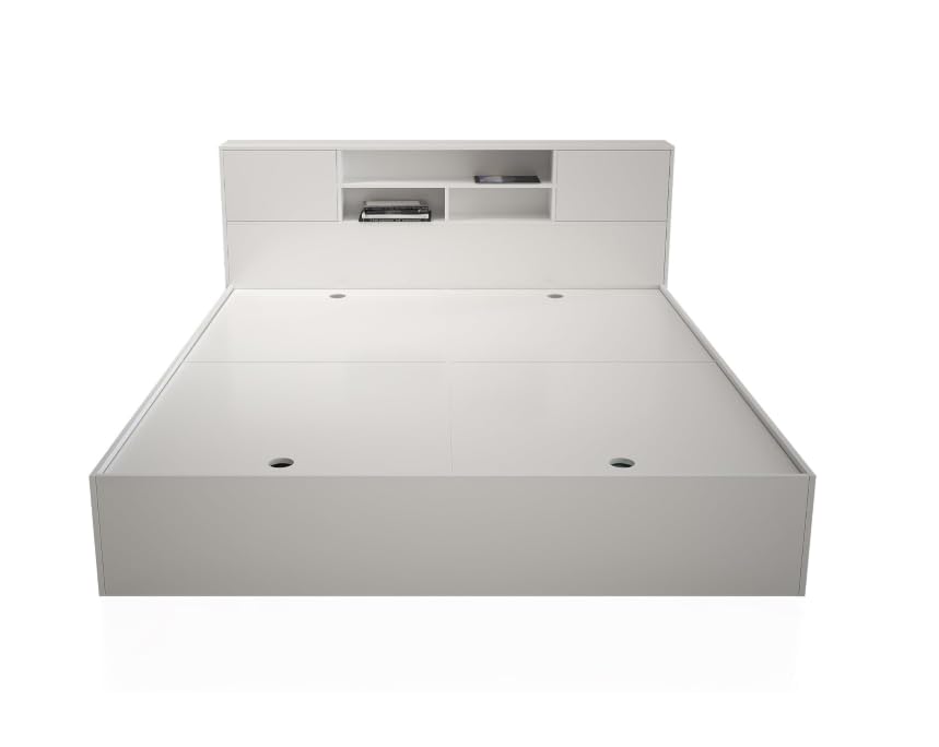 Modern Queen Size Platform Bed Frame with Storage Headboard, White. - Image 3