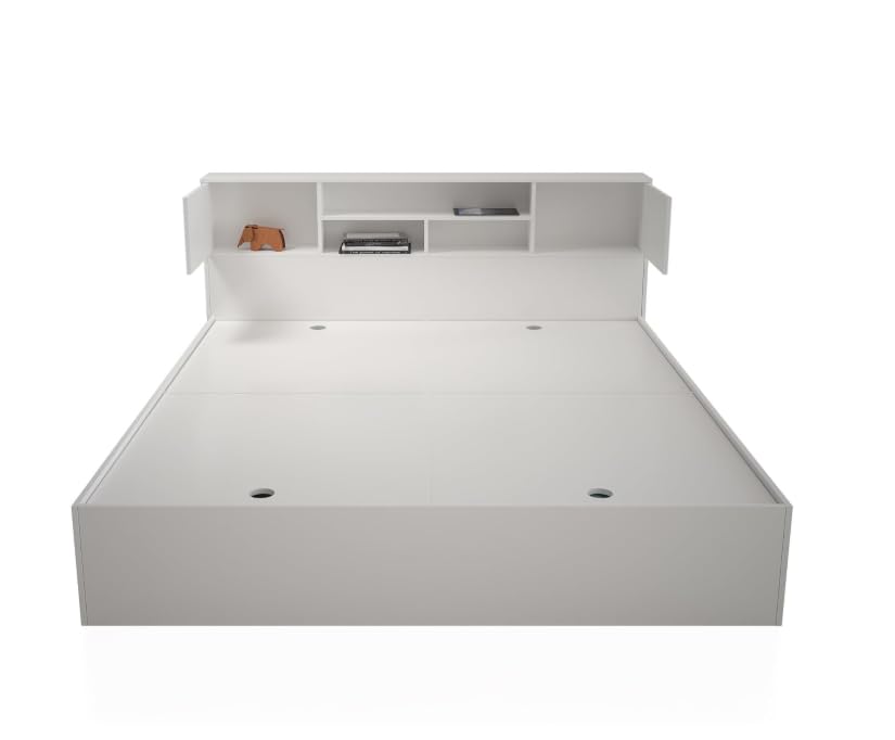 Modern Queen Size Platform Bed Frame with Storage Headboard, White. - Image 6