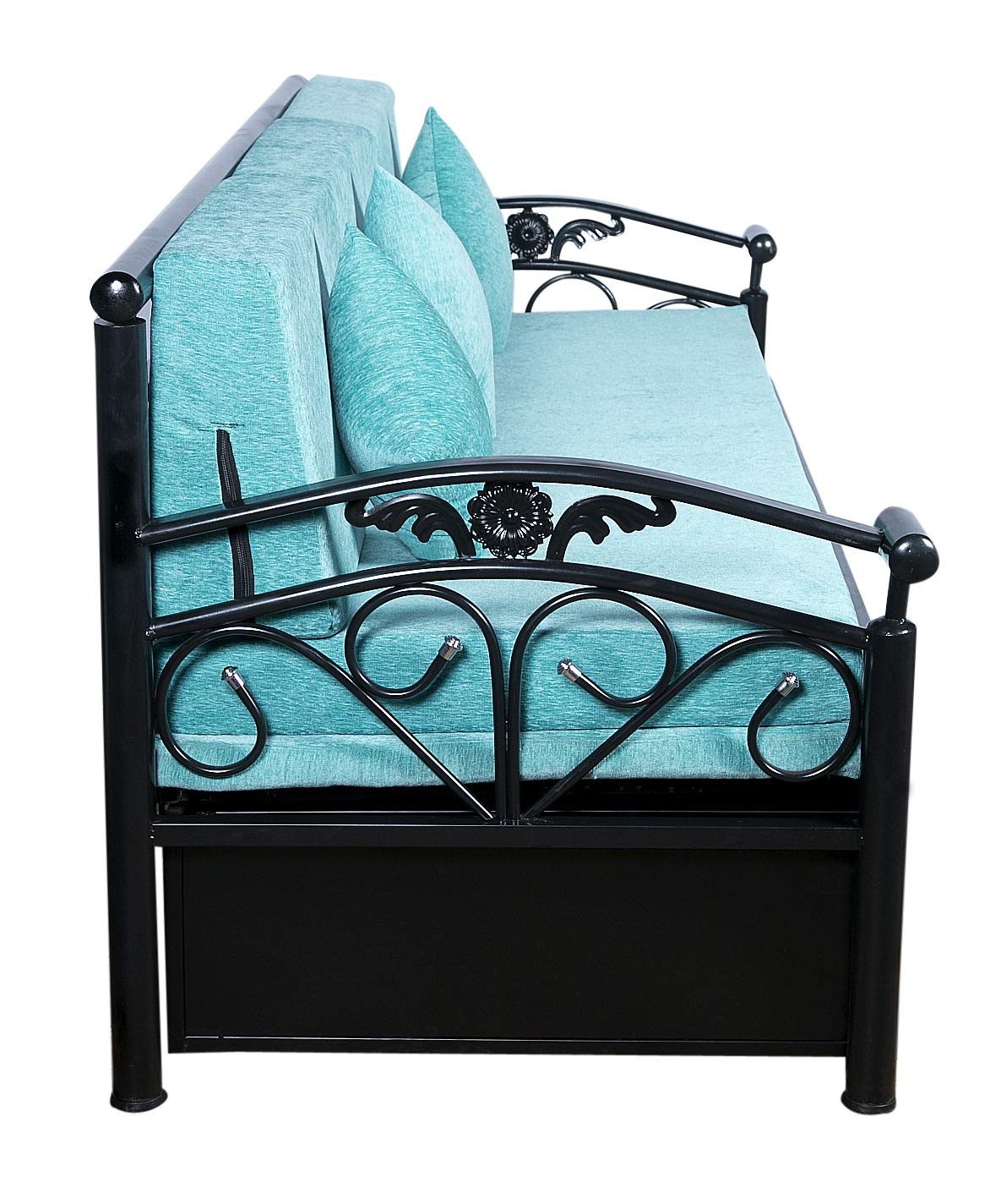 IK Traders Metal 3 Seater Sofa Cum Bed with Hydraulic Storage Cotton Fabric Washable Cover - (Blue Pattern) King Size (6 X 6) Feet by:- IK Traders - Image 3