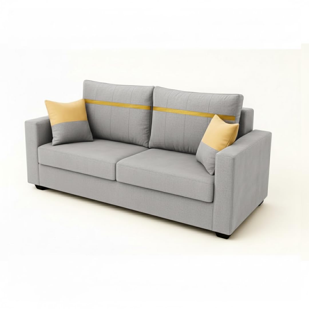 Stonvik 2 Seater Sofa Set | Soft Velvet Suede Fabric | Modern Design | Plush Comfort Cushions for Living Room (Light Grey, Gold Stripped Cushion) - Image 6