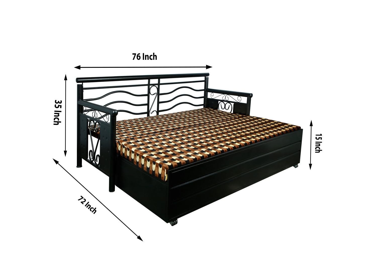 3 Seater Metal Sofa Cum Bed with Hydraulic Storage for Living Room (Black); Size: King - 6 x 6 - APICK7001 - Image 3