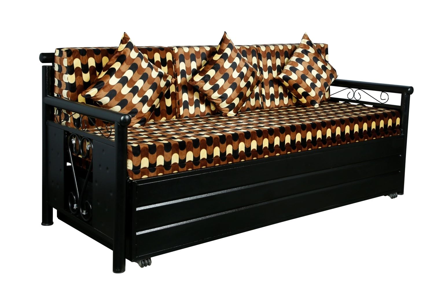 3 Seater Metal Sofa Cum Bed with Hydraulic Storage for Living Room (Black); Size: King - 6 x 6 - APICK7001 - Image 4