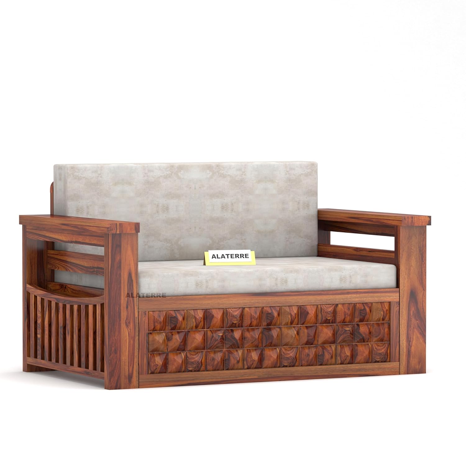 Sofa Cum Bed || Sheesham Wood 2 Seater Sofa Cum Bed for Home || Wooden Sofa Cum Bed for Living Room Furniture || Comfort Dubole Bed Folding with Storage Armrest (2 Seater, Honey Finish) - Image 6