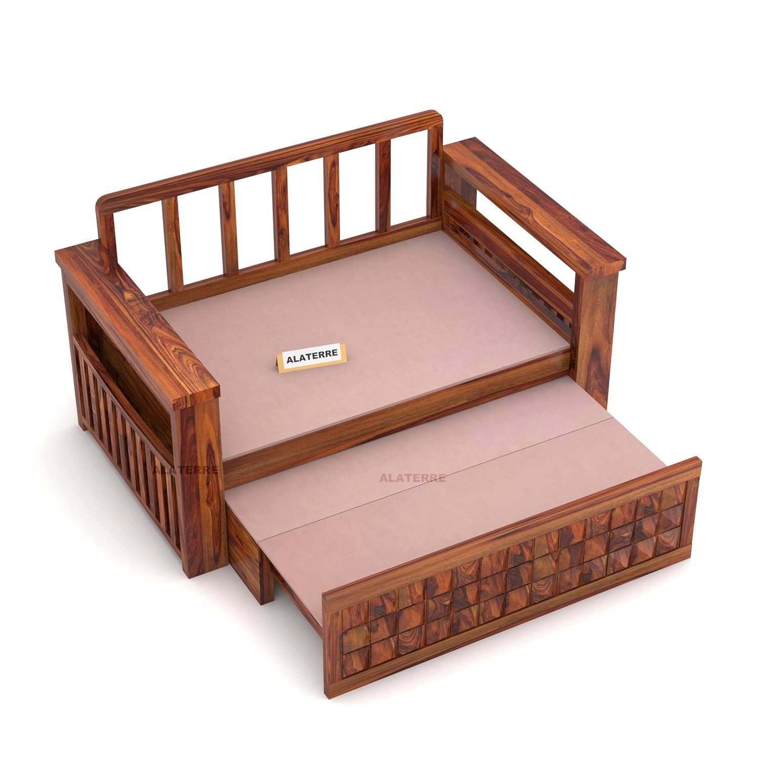 Sofa Cum Bed || Sheesham Wood 2 Seater Sofa Cum Bed for Home || Wooden Sofa Cum Bed for Living Room Furniture || Comfort Dubole Bed Folding with Storage Armrest (2 Seater, Honey Finish) - Image 7