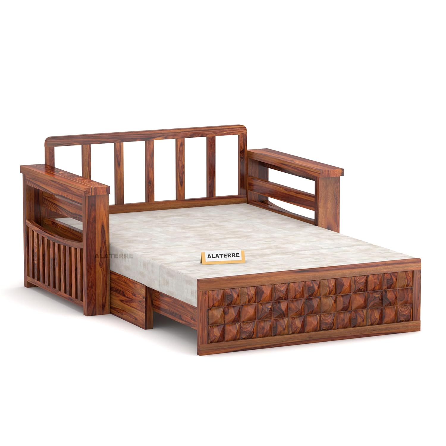 Sofa Cum Bed || Sheesham Wood 2 Seater Sofa Cum Bed for Home || Wooden Sofa Cum Bed for Living Room Furniture || Comfort Dubole Bed Folding with Storage Armrest (2 Seater, Honey Finish) - Image 9