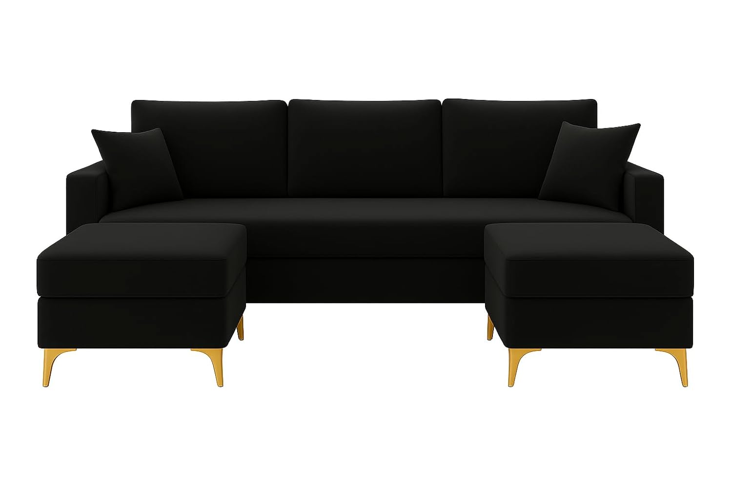 Bravelle 3 Seater Modular Sofa Set with 2 Ottoman | Soft Velvet Suede Fabric | Modern Design | Plush Comfort Cushions for Living Room (Black) - Image 4