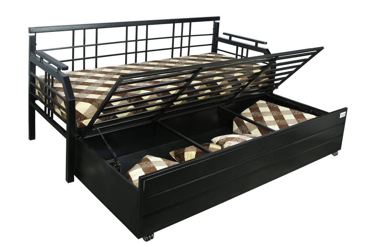 Metal Sofa Cum Bed with Hydraulic Storage King Size Bed Texture Finish - Colour Black by A1 Star Furniture.|A1SFSC10| - Image 5