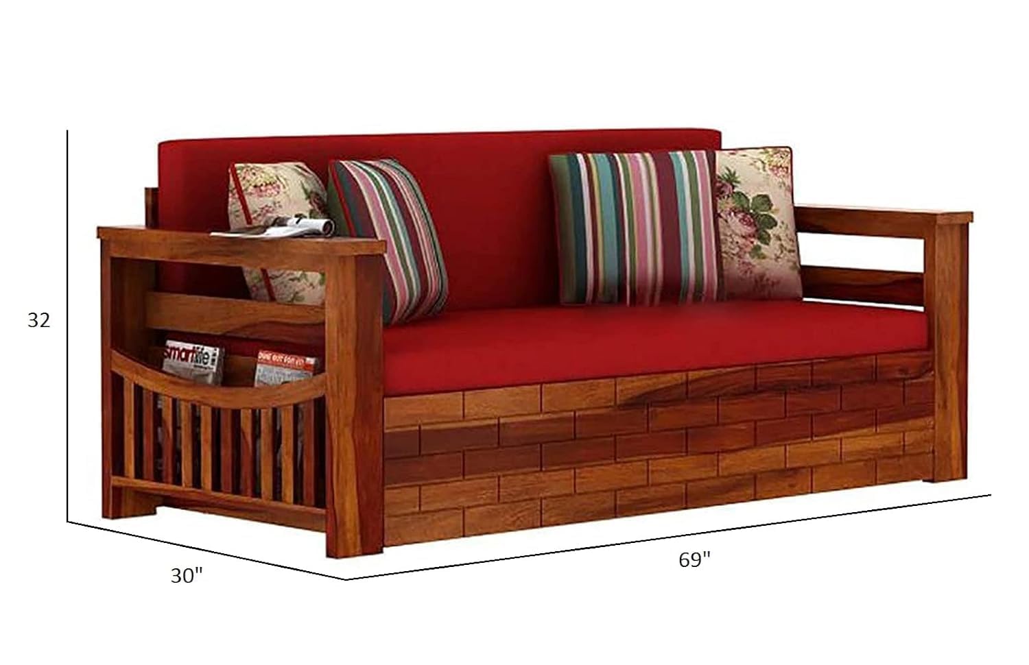 Solid Sheesham Wood Sofa Set 3 Seater Furniture Wooden 3 Seater Sofa Cums Bed for Home Living Room with Cushions | Sofa Cum Bed | Sheesham Wood (Honey Finish) - Image 3