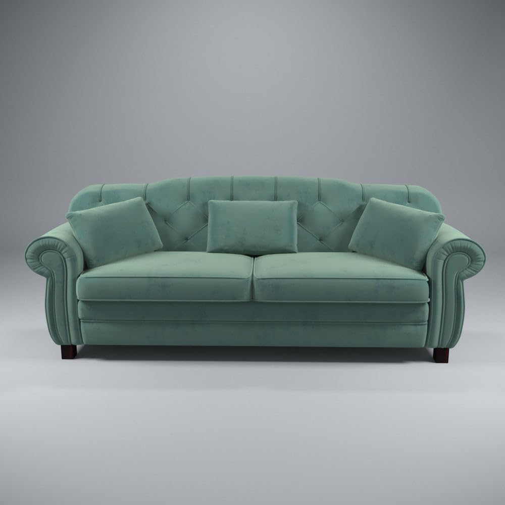Classic Green Upholstered 3 Seater Sofa with 3 Cushions - Image 3