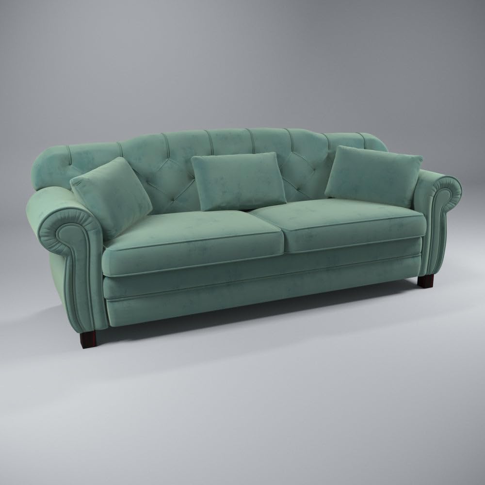 Classic Green Upholstered 3 Seater Sofa with 3 Cushions - Image 5