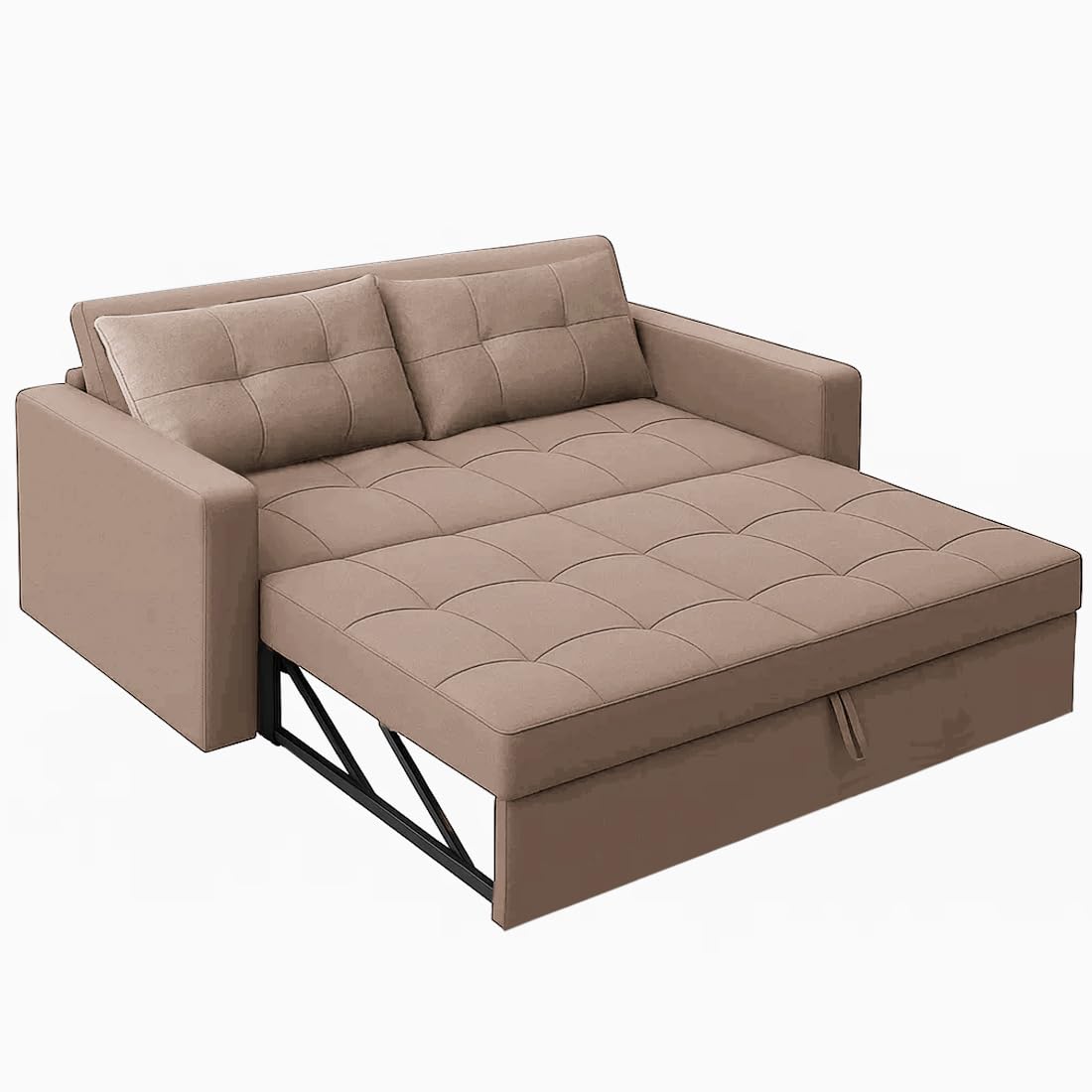 CASASTYLE Trissa 2 Seater Pull-Out Premium Fabric Sofa Cum Bed Sofa Set for Living Room (Beige Fabric) - Image 5