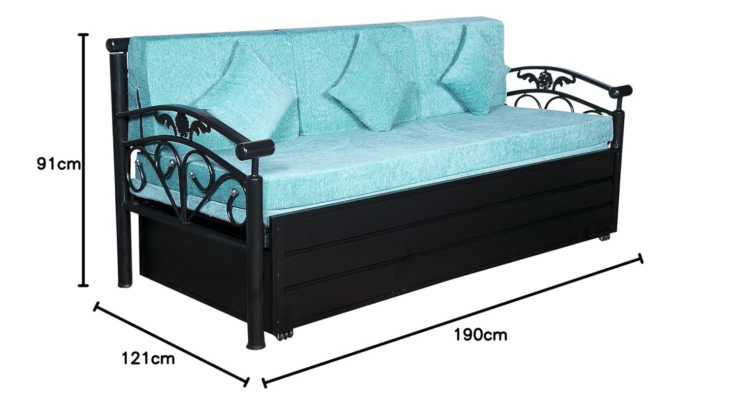 IK Traders Metal 3 Seater Sofa Cum Bed with Hydraulic Storage Cotton Fabric Washable Cover - (Blue Pattern) Single Size (6 X 4) Feet by:- IK Traders - Image 3