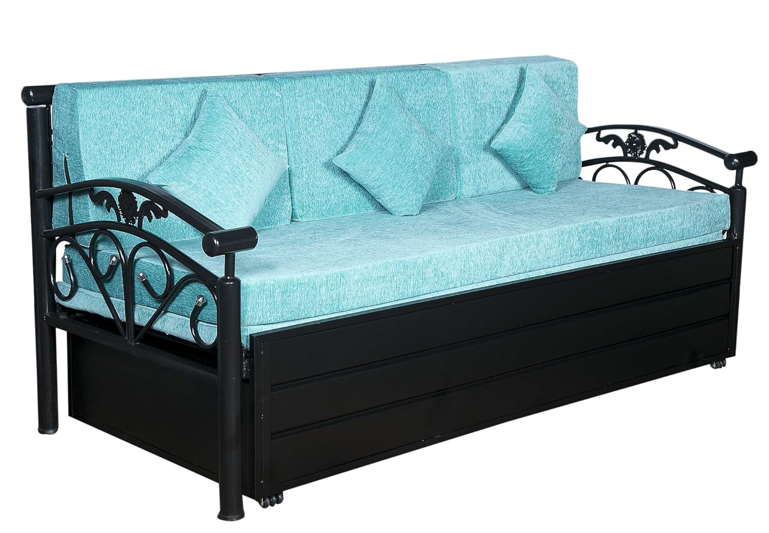 IK Traders Metal 3 Seater Sofa Cum Bed with Hydraulic Storage Cotton Fabric Washable Cover - (Blue Pattern) Single Size (6 X 4) Feet by:- IK Traders - Image 4