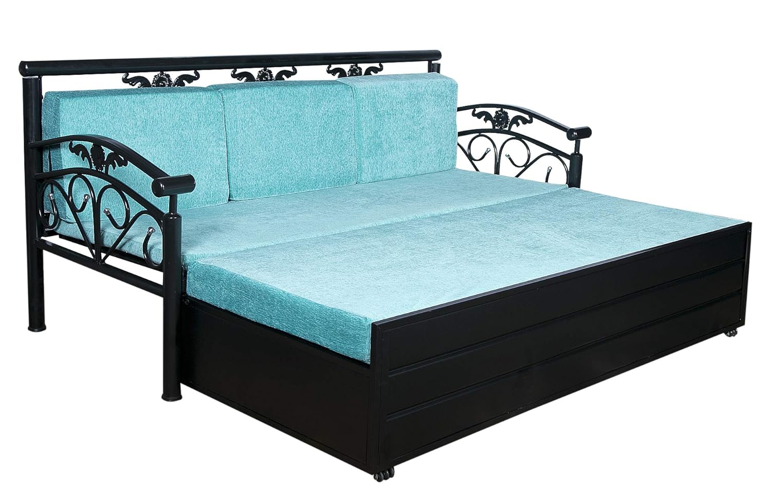 IK Traders Metal 3 Seater Sofa Cum Bed with Hydraulic Storage Cotton Fabric Washable Cover - (Blue Pattern) Single Size (6 X 4) Feet by:- IK Traders - Image 7