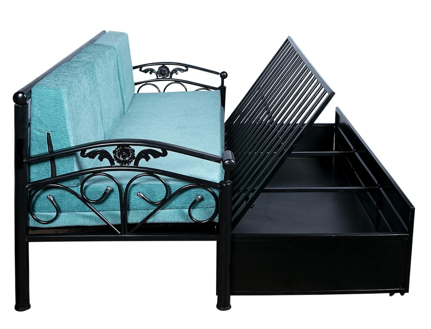 IK Traders Metal 3 Seater Sofa Cum Bed with Hydraulic Storage Cotton Fabric Washable Cover - (Blue Pattern) Single Size (6 X 4) Feet by:- IK Traders - Image 8