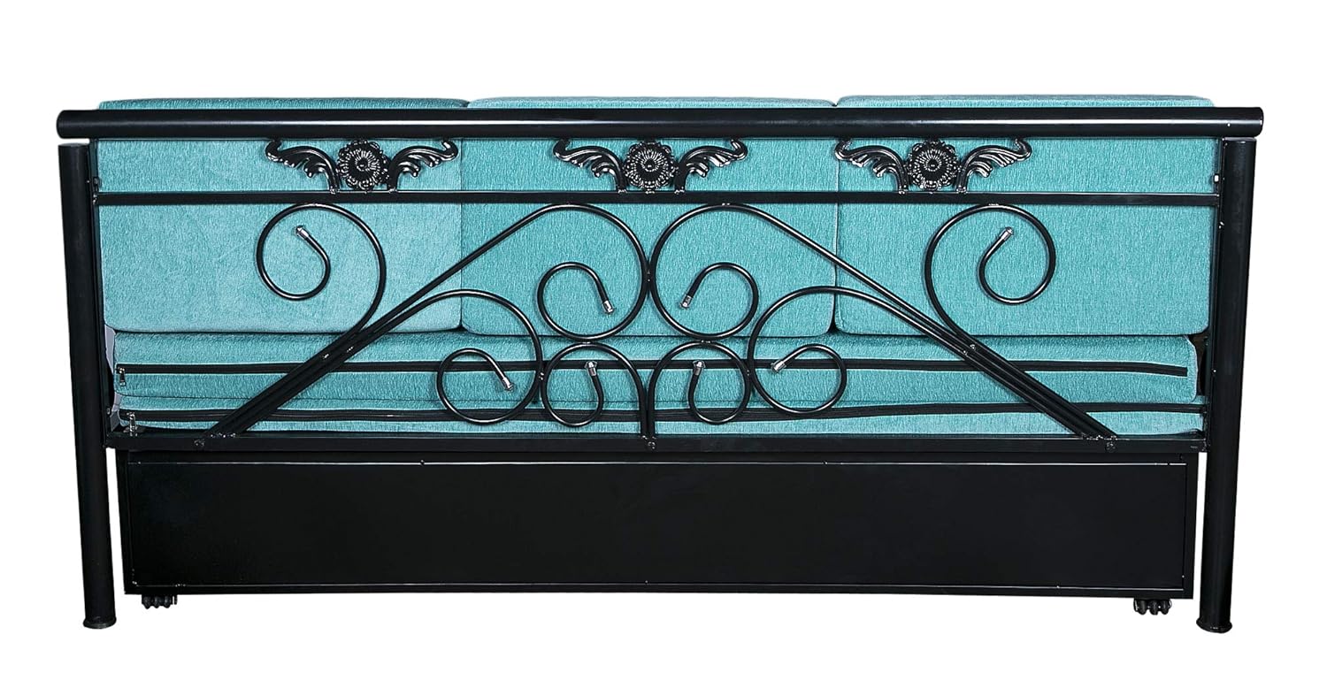 IK Traders Metal 3 Seater Sofa Cum Bed with Hydraulic Storage Cotton Fabric Washable Cover - (Blue Pattern) Single Size (6 X 4) Feet by:- IK Traders - Image 10