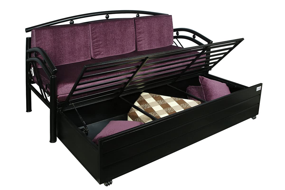 Metal Sofa Cum Bed with Hydraulic Storage King Size Bed Texture Finish - Colour Black by A1 Star Furniture.|A1SFSC18| - Image 5
