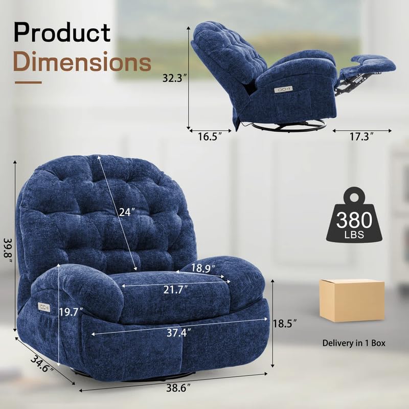 Recliner Sofa 1 Seater, Electric Recliner Chair, Soft Fabric Upholstered Push Button Power with Side Pockets Color Blue - Image 3