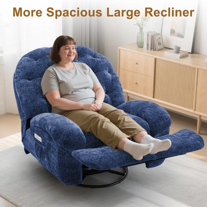 Recliner Sofa 1 Seater, Electric Recliner Chair, Soft Fabric Upholstered Push Button Power with Side Pockets Color Blue - Image 4
