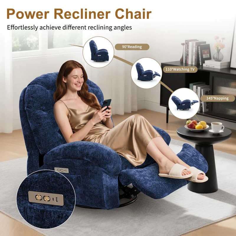 Recliner Sofa 1 Seater, Electric Recliner Chair, Soft Fabric Upholstered Push Button Power with Side Pockets Color Blue - Image 7