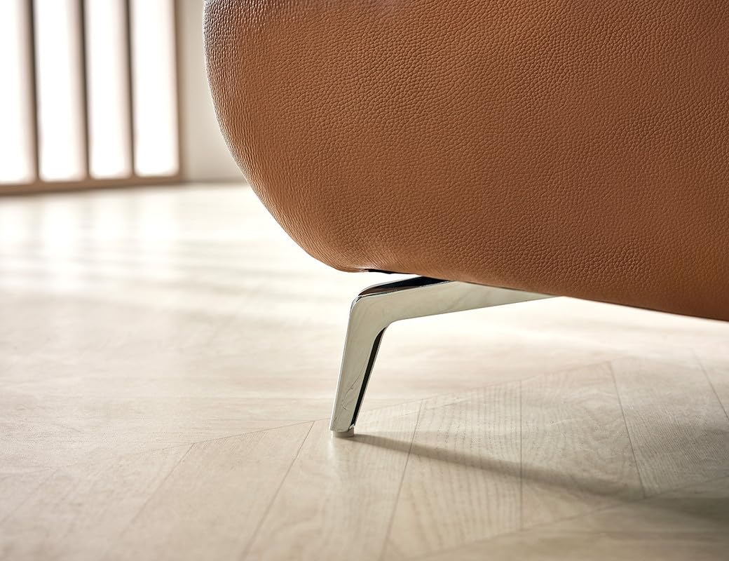 Fabrique Elite 4 Seater with Puffy Leatherette Luxury Brown Sofa Set with Moveable Headrest - Comfortable Furniture for Home Office & Living Room - Easy to Move - Stainless Steel Legs - Image 3