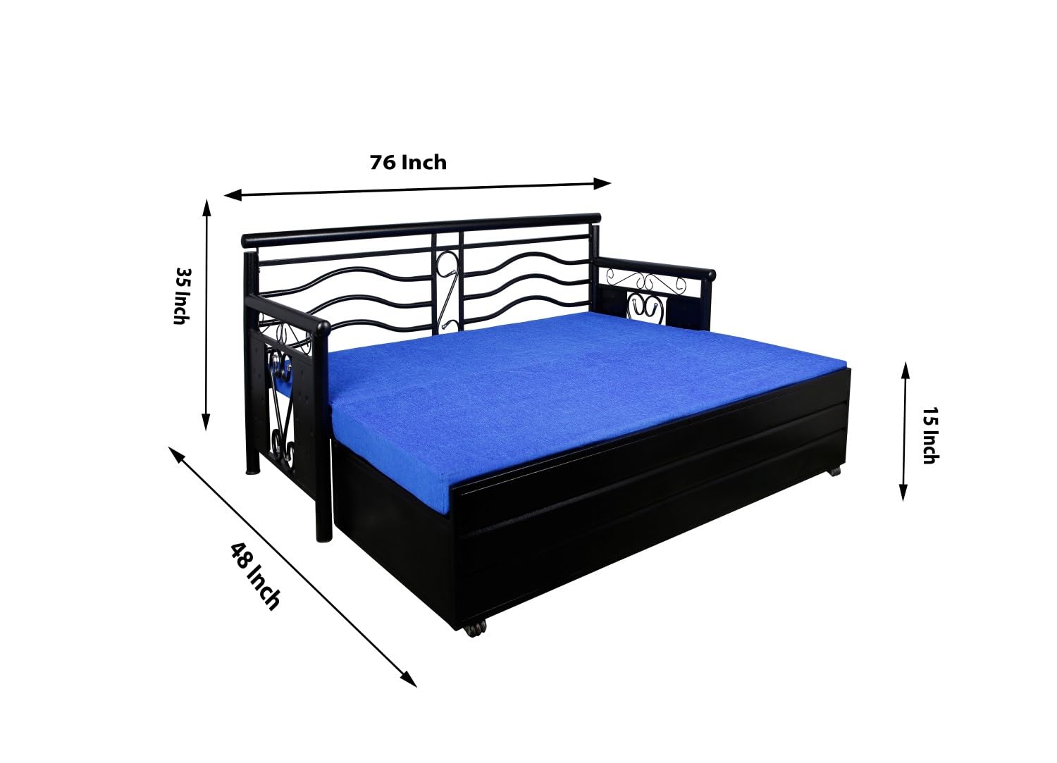 3 Seater Metal Sofa Cum Bed with Hydraulic Storage for Living Room (Black); Size: Single - 4 x 6 - APICS803 - Image 3