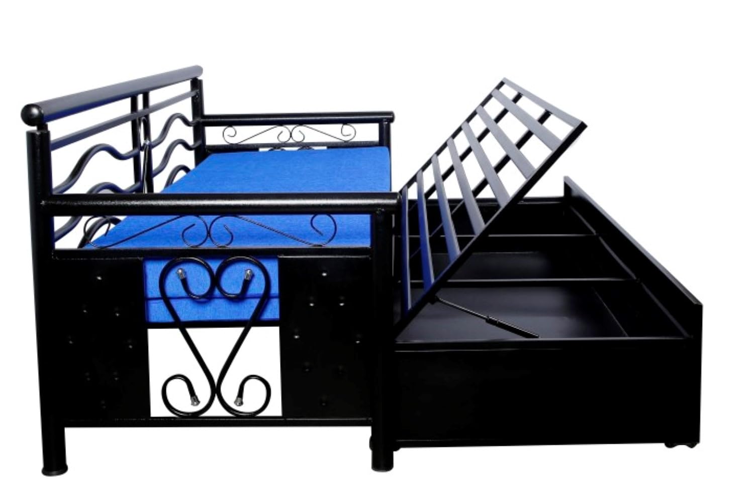 3 Seater Metal Sofa Cum Bed with Hydraulic Storage for Living Room (Black); Size: Single - 4 x 6 - APICS803 - Image 4