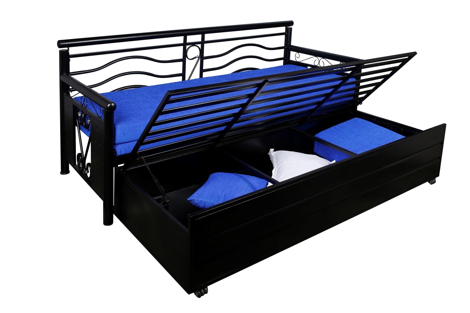 3 Seater Metal Sofa Cum Bed with Hydraulic Storage for Living Room (Black); Size: Single - 4 x 6 - APICS803 - Image 8